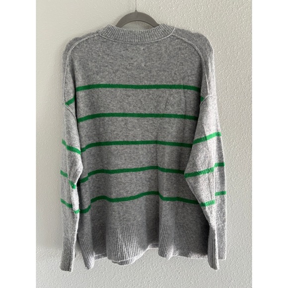 Aerie Unreal Sweater Womens M Gray Green Stripe Pullover Oversized Comfort - Picture 2 of 3